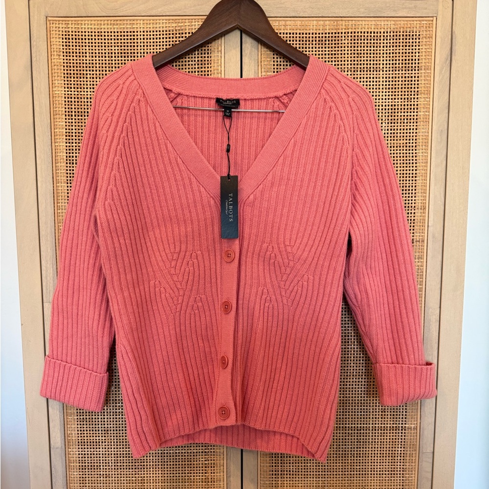 Talbots Merino Wool Coral Cardigan, M, NWT - Free Jewelry Gift Included!
